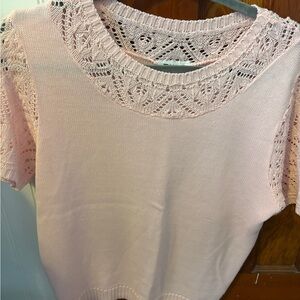 Elegant Pink Lace-Trimmed Sweater
